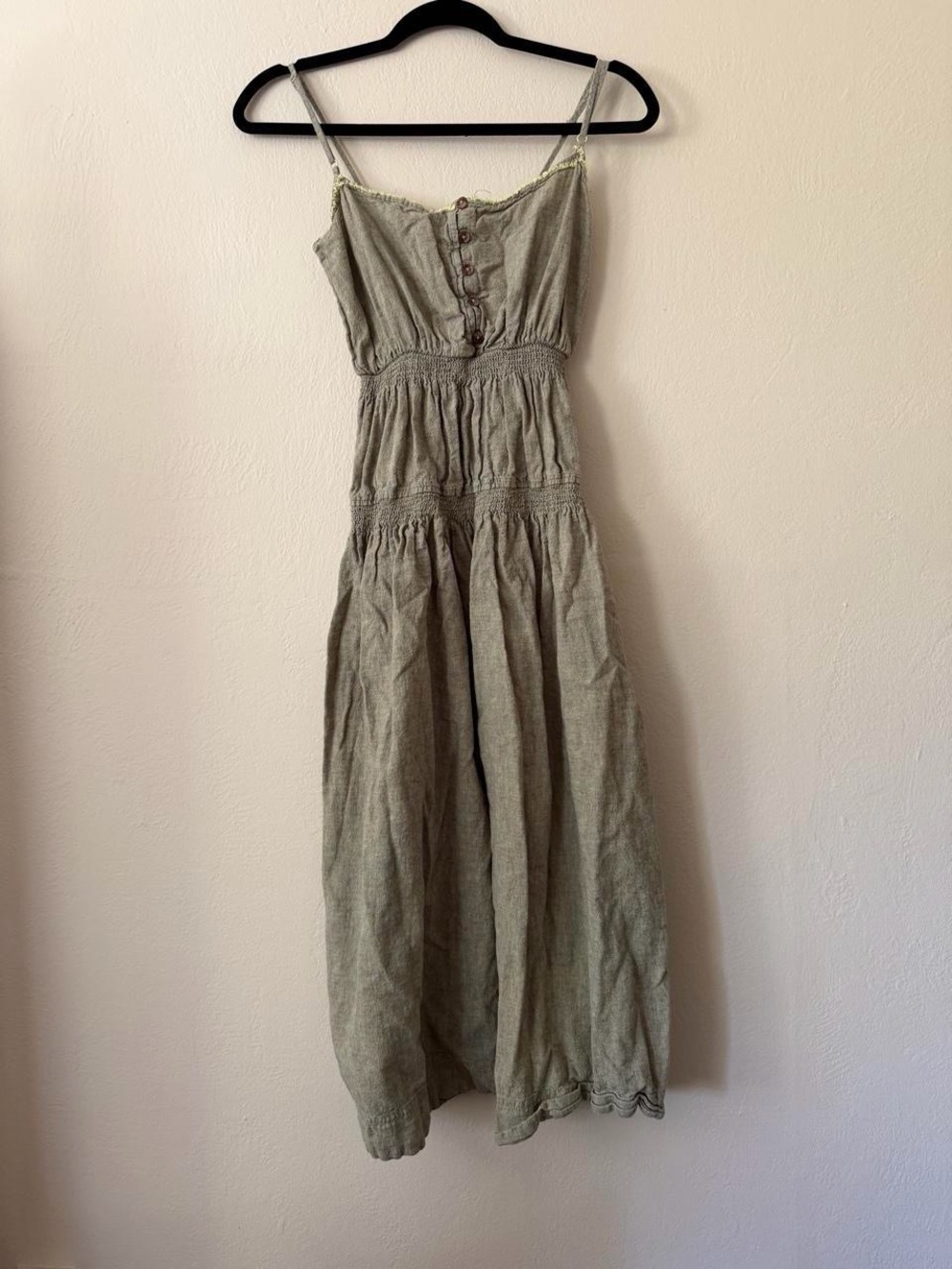 Urban Outfitters Olive Green Tiered Button-Front Maxi Dress